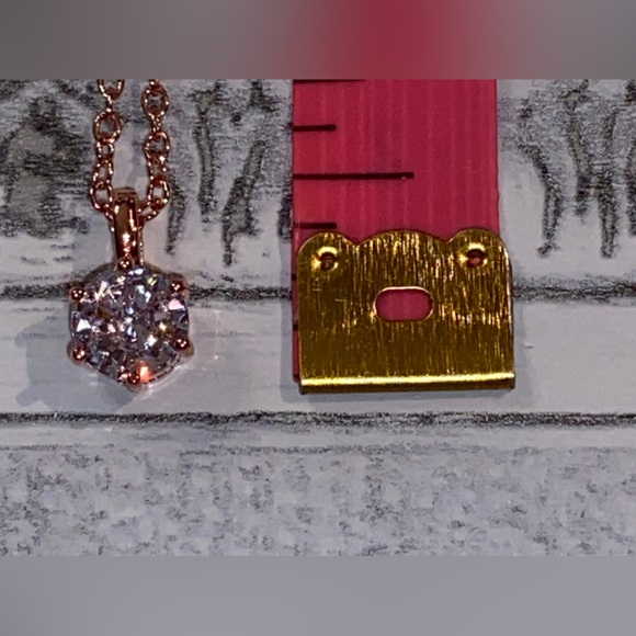 NWOT Simulated Diamond Solitaire Pendant- 18” Necklace-14 Karat Rose Gold Plated - Picture 5 of 16